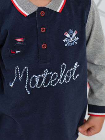Zweifarbiges Langarm-Poloshirt für Jungen mit Marine-Motiven BINANAGE / 21H3PGL1POLC205