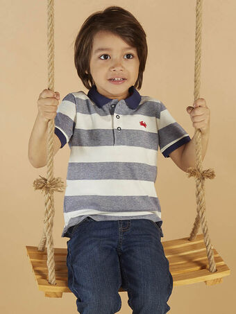 Poloshirt für Kind Junge mit petrolblauen Streifen CYPOLOAGE4 / 22E3PGU2POL715