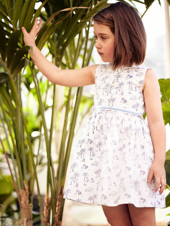 Ecrufarbenes ausgestelltes Kleid für Kind Mädchen mit Savannenaufdruck CYADRETTE / 22E2PFK2ROB001