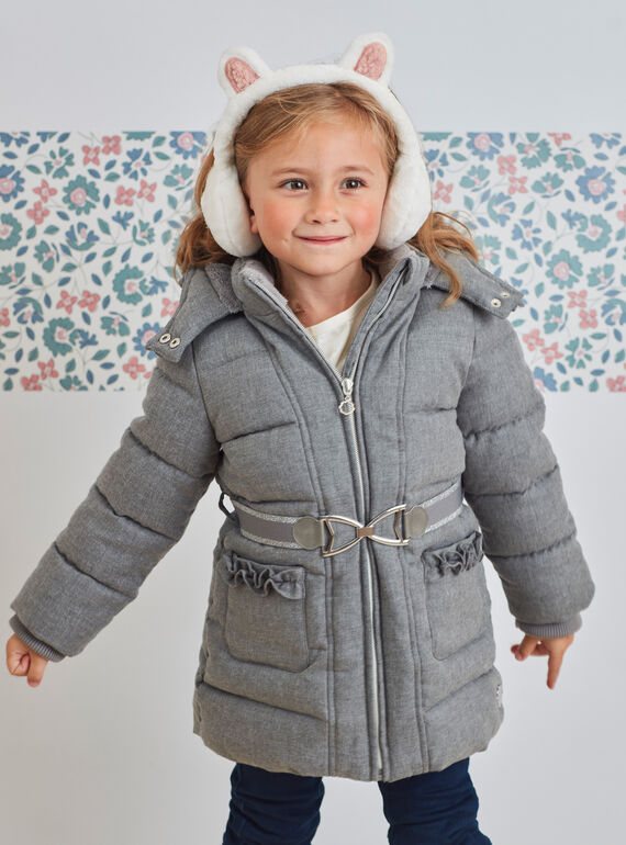Mausgraue Daunenjacke mit Kapuze für Kind Mädchen BLOZIKETTE / 21H2PFE3D3E904