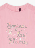 Kind Mädchen rosa besticktes T-Shirt mit ausgefallenem Blumenschriftzug CETIETTE / 22E2PFB1TMC305