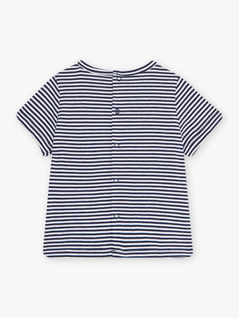 Baby Junge weiß und marineblau gestreiftes Jersey-T-Shirt CYBASTIEN / 22E1BG11TMC070
