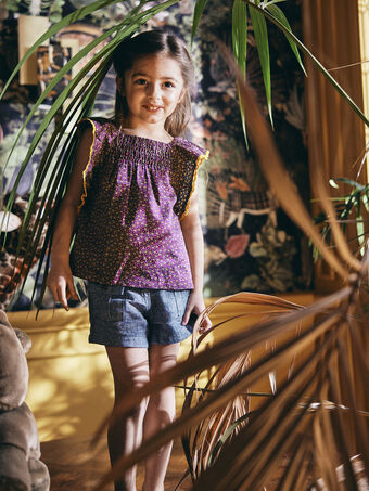 Kind Mädchen schwarzcurrantfarbene Bluse mit Blumen COKIYETTE / 22E2PF91CHED302