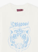 Ecrufarbenes und hellblaues strukturiertes Tiger-T-Shirt für Kinder Jungen CAZOTAGE3 / 22E3PGF1TMC001
