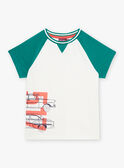 Ecrufarbenes T-Shirt für Kind Junge mit grafischem Muster COTICHAGE / 22E3PGM2TMC001