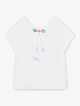 Ecrufarbenes T-Shirt für Kinder Mädchen mit Knoten auf dem Rücken CIETIETTE / 22E2PFV1TMC001