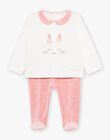 Pyjama aus Velours mit Hasenmotiv in Ecru und Rosa DEBORAH / 22H5BF21PYJ001