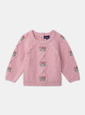 Pullover mit Zopfmuster Zartrosa Blumen LANINA / 24H1BFQ1PULD329