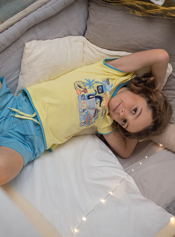 Blauer und gelber Schlafanzug mit Krokodilaufdruck für Kinder Jungen CAPLAGE / 22E5PG51PYJB113