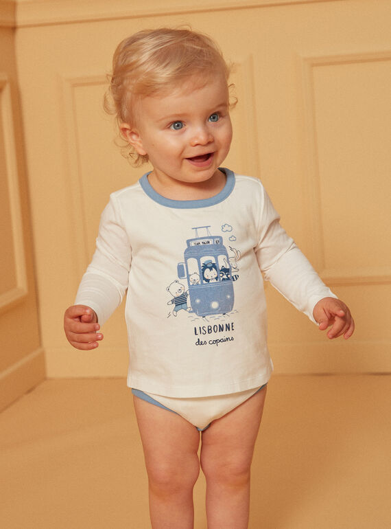 T-Shirt-Body in Ecru und Hellblau mit Straßenbahn- und Tiermotiven LADULIO / 24H1BGJ1BOD001