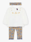 Ecru Bluse mit dunkelblauer Leggings und Stirnband mit Blumenmuster 23E1BF81ENS001