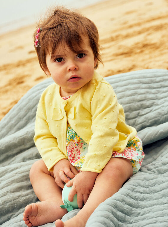 Baby Mädchen pastellgelbe Strickjacke mit Schleife und Polka Dot CASABINE / 22E1BFN1CARB115